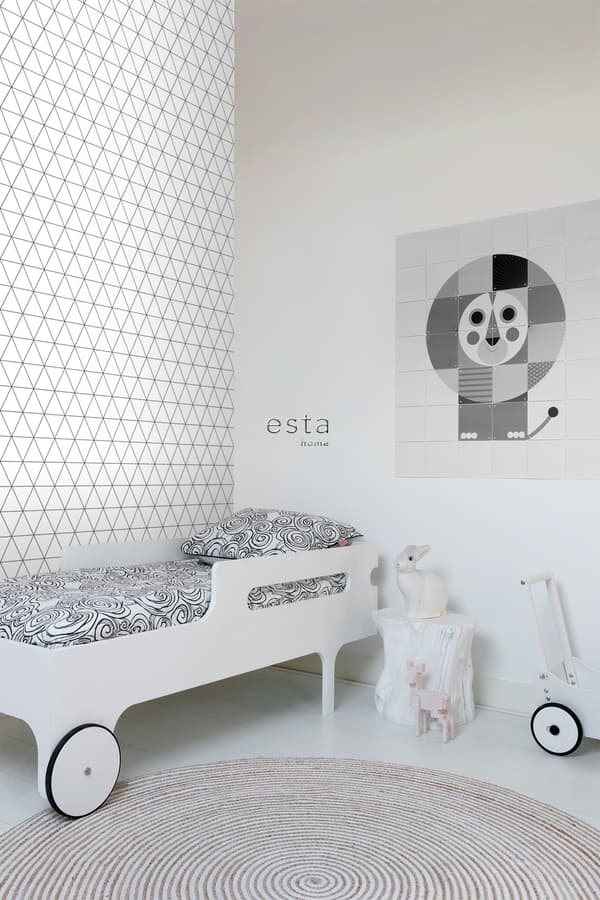 ESTAhome tapet grafiska trianglar vitt och svart 0,53 x 10,05 m