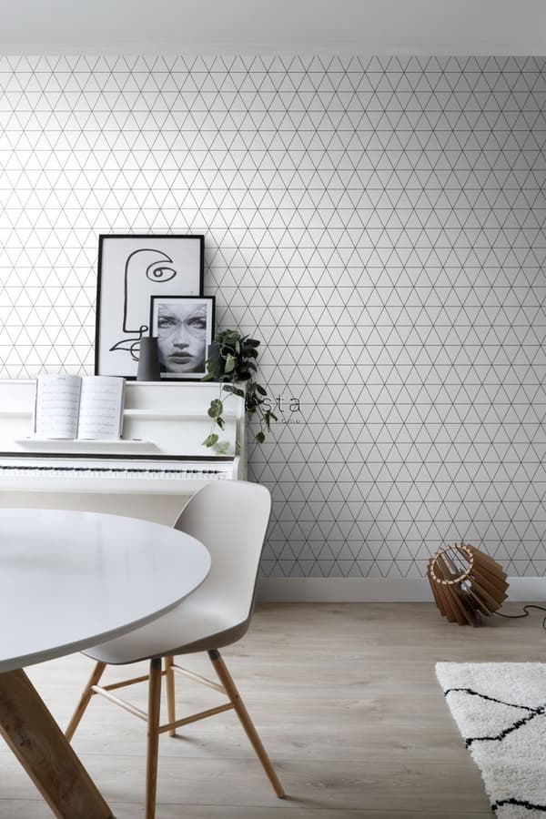 ESTAhome tapet grafiska trianglar vitt och svart 0,53 x 10,05 m