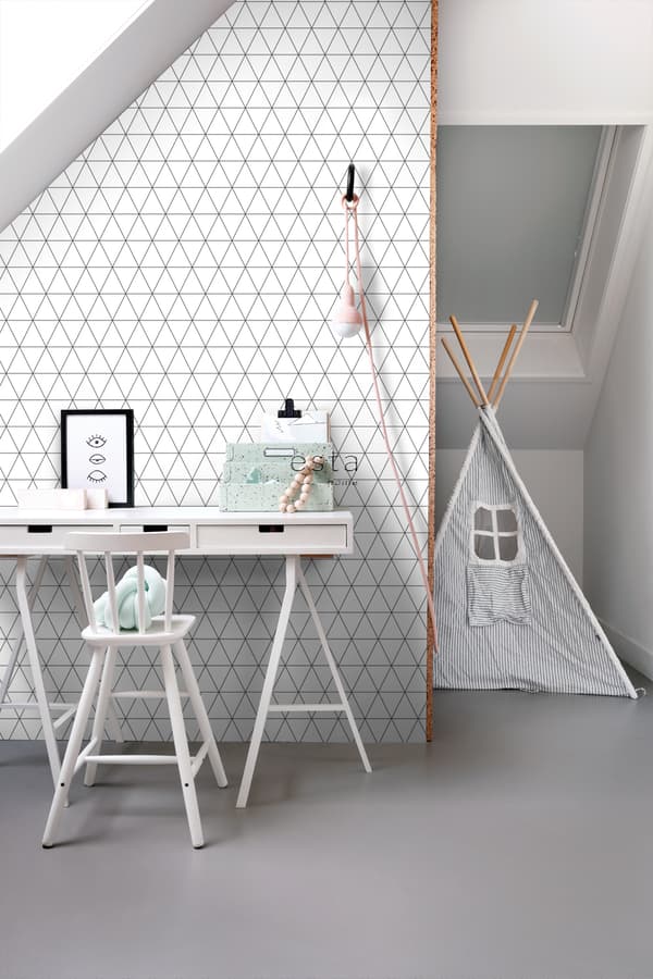 ESTAhome tapet grafiska trianglar vitt och svart 0,53 x 10,05 m