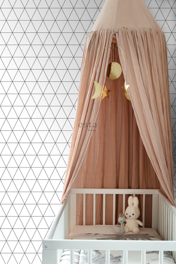 ESTAhome tapet grafiska trianglar vitt och svart 0,53 x 10,05 m