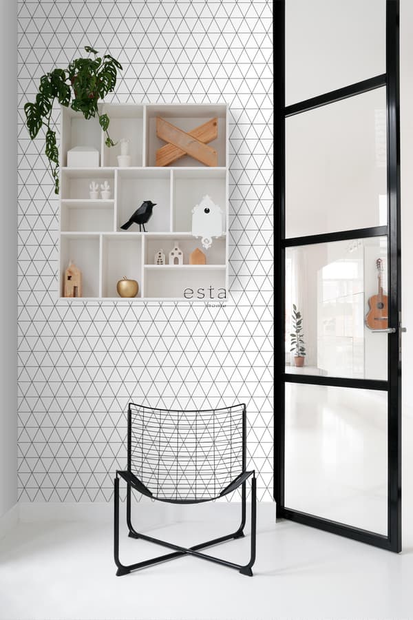 ESTAhome tapet grafiska trianglar vitt och svart 0,53 x 10,05 m