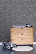 Miniatyrbild 2 av 8: ESTAhome tapet konstruktionsritningar av flygplan mörkgrått 53 cm x 10,05 m
