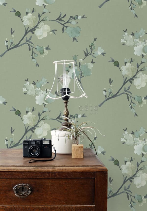 ESTAhome tapet kirsebærblomster grønt 0,53 x 10,05 m