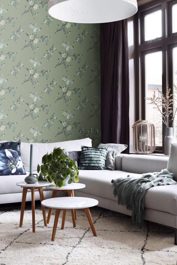 ESTAhome tapet kirsebærblomster grønt 0,53 x 10,05 m