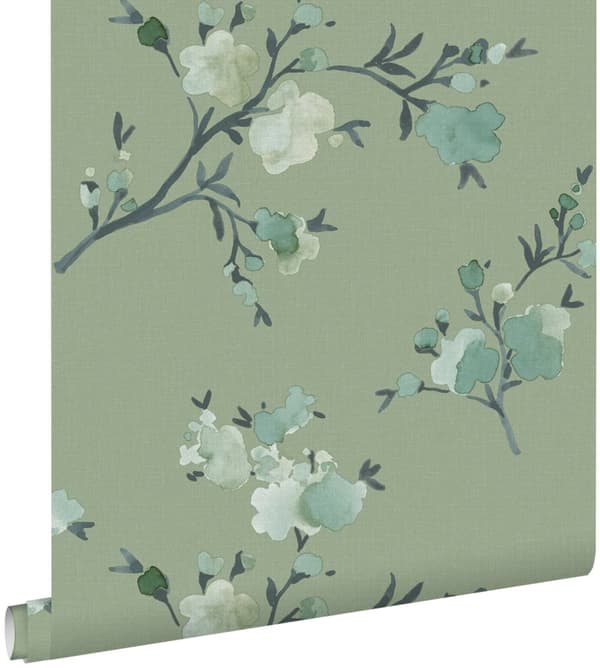 ESTAhome tapet kirsebærblomster grønt 0,53 x 10,05 m