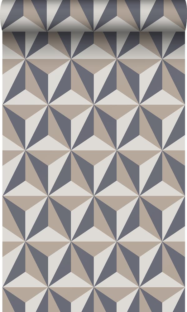 Origin Wallcoverings tapet tredimensionell grafik vintageblått och mullvadsgrått 53 cm x 10,05 m