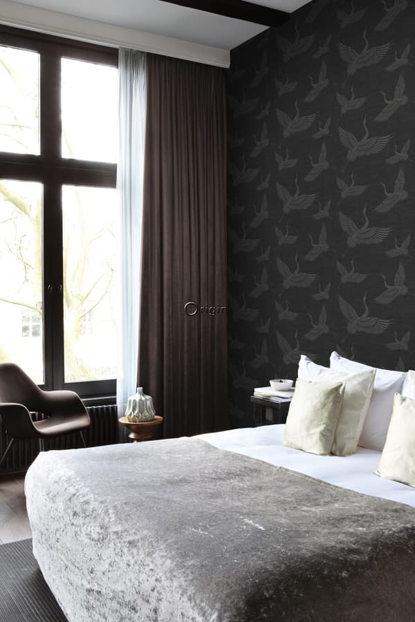 Origin Wallcoverings tapet kranfåglar mörkgrått 0,53 x 10,05 m