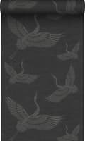 Miniatyrbild 1 av 8: Origin Wallcoverings tapet kranfåglar mörkgrått 0,53 x 10,05 m