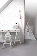 Miniatyrbild 3 av 8: Origin Wallcoverings tapet polkaprickar puderrosa, pastellila och pastellfärgat persika 53 cm x 10,05 m
