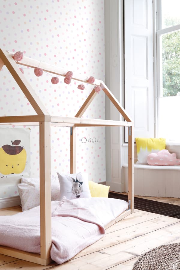 Origin Wallcoverings tapet polkaprickar puderrosa, pastellila och pastellfärgat persika 53 cm x 10,05 m