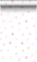 Miniatyrbild 1 av 8: Origin Wallcoverings tapet polkaprickar puderrosa, pastellila och pastellfärgat persika 53 cm x 10,05 m