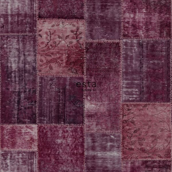 ESTAhome tapet orientalisk matta med Marrakech Kelim-lapptäckesmönster djupt vinrött 53 cm x 10,05 m