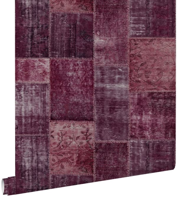 ESTAhome tapet orientalisk matta med Marrakech Kelim-lapptäckesmönster djupt vinrött 53 cm x 10,05 m