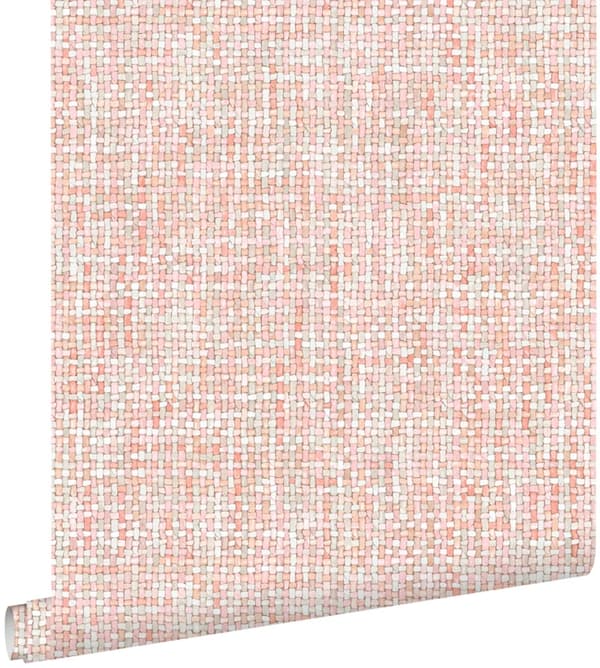 ESTAhome tapet vävt linne-effekt persikofärgat organgerosa 53 cm x 10,05 m