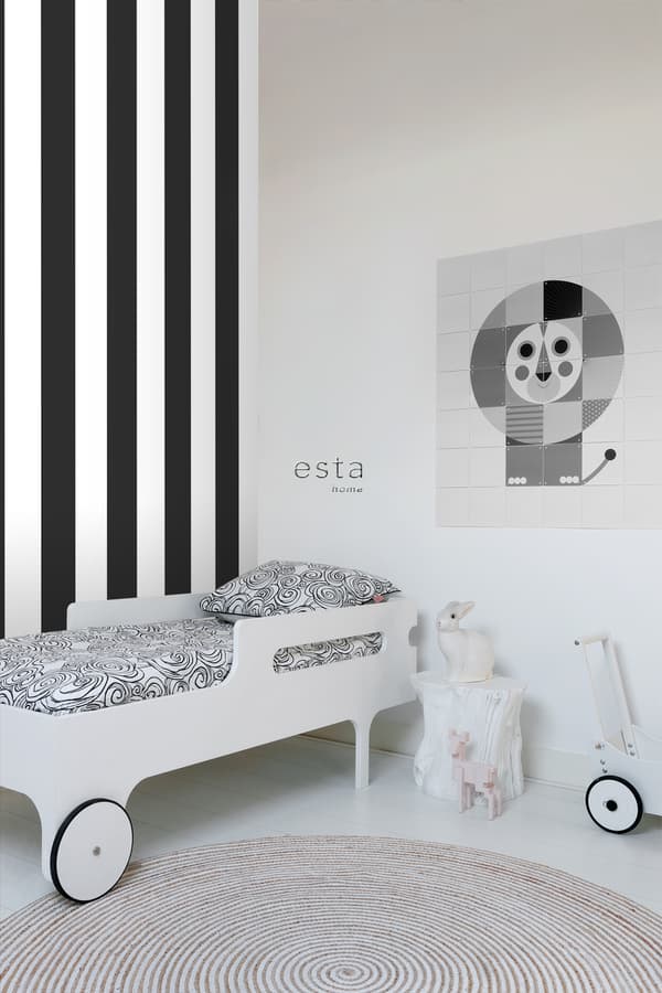ESTAhome tapet striber sort og hvidt 0,53 x 10,05 m