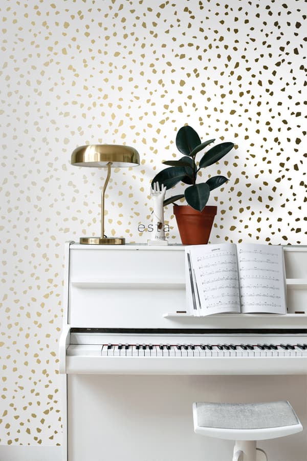 ESTAhome tapet terrazzo vitt och guld 0,53 x 10,05 m