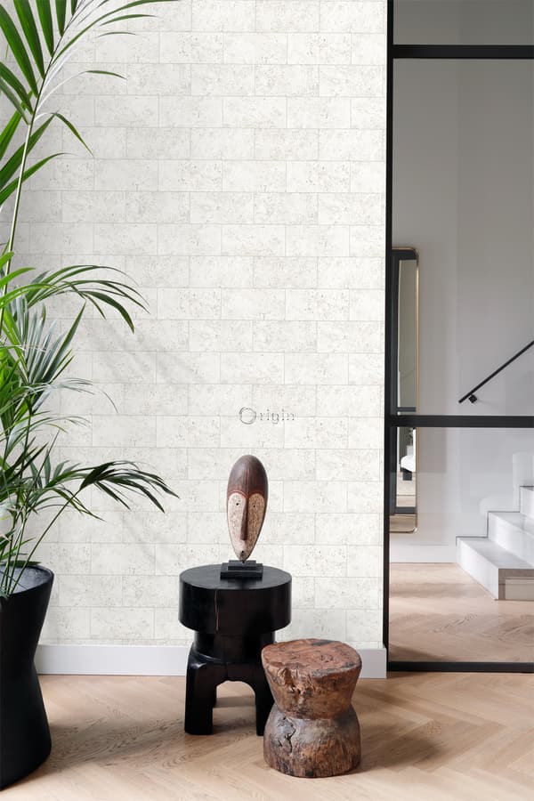 Origin Wallcoverings tapet kalksten i halvstensmur benfärgat 53 cm x 10,05 m