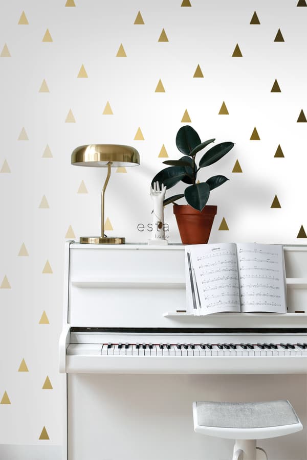 ESTAhome tapet grafiska trianglar guldglänsande och vitt 53 cm x 10,05 m