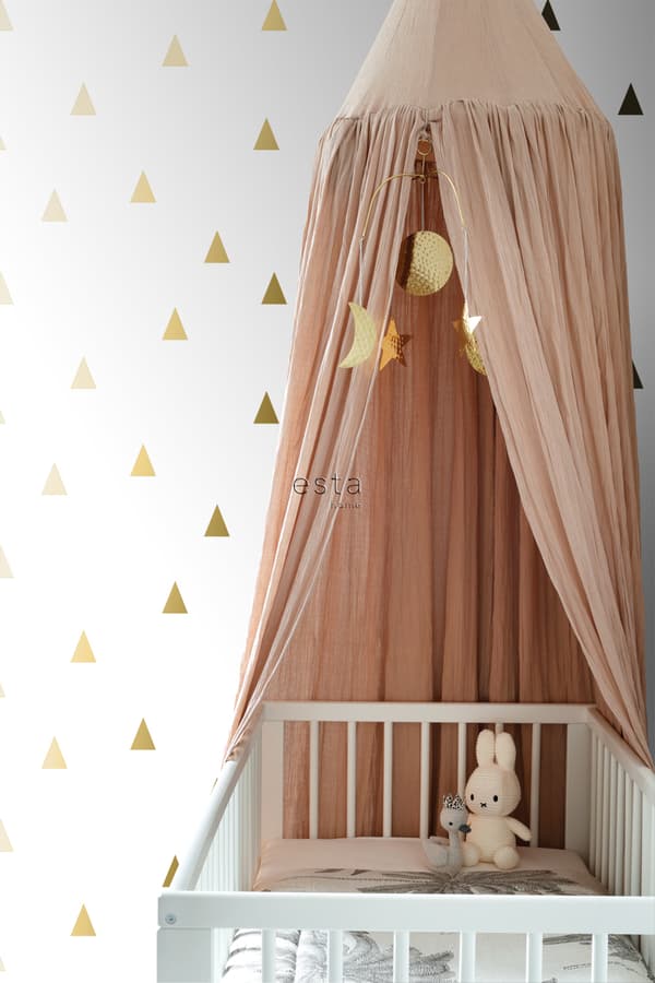 ESTAhome tapet grafiska trianglar guldglänsande och vitt 53 cm x 10,05 m