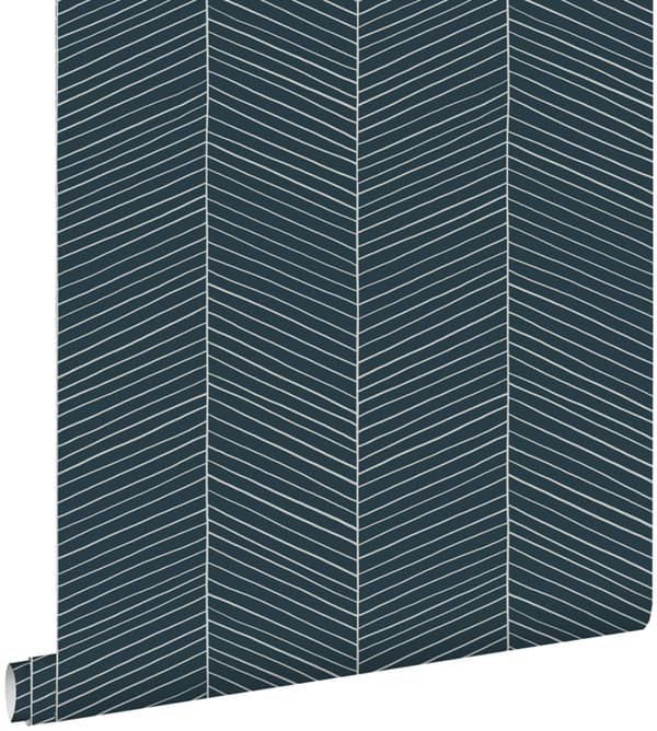 ESTAhome tapet fiskbensmönster mörkblått 0,53 x 10,05 m