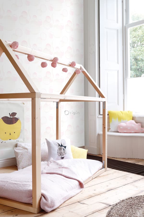 Origin Wallcoverings tapet flytande bubblor matt vitt, puderrosa och pastellfärgat persika 53 cm x 10,05 m