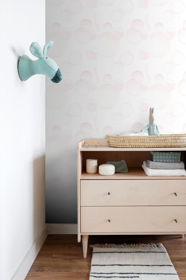 Origin Wallcoverings tapet flytande bubblor matt vitt, puderrosa och pastellfärgat persika 53 cm x 10,05 m