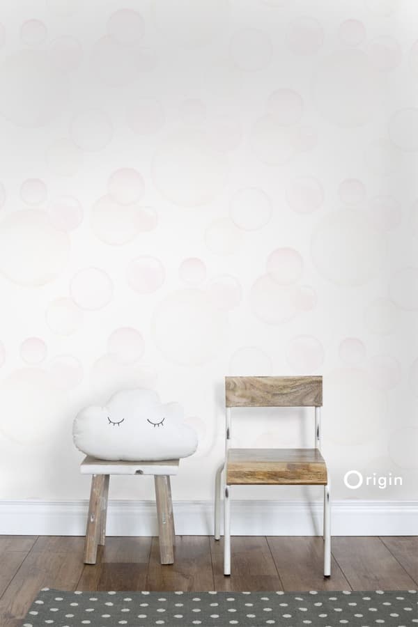 Origin Wallcoverings tapet flytande bubblor matt vitt, puderrosa och pastellfärgat persika 53 cm x 10,05 m