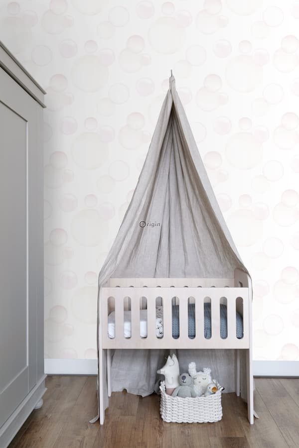 Origin Wallcoverings tapet flytande bubblor matt vitt, puderrosa och pastellfärgat persika 53 cm x 10,05 m