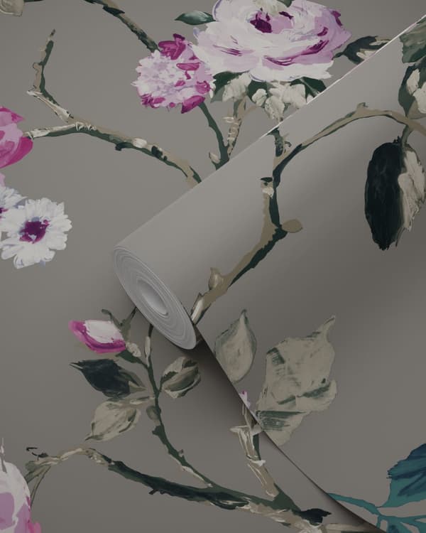 Origin Wallcoverings tapet blommor mullvadsgrått och syrénlila 53 cm x 10,05 m