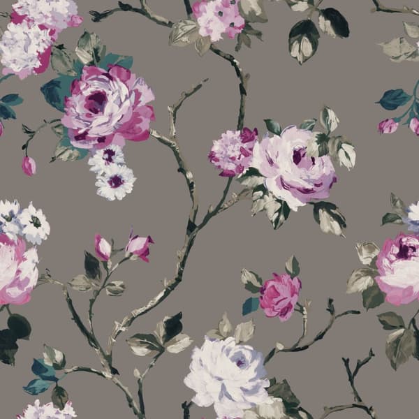 Origin Wallcoverings tapet blommor mullvadsgrått och syrénlila 53 cm x 10,05 m