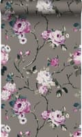 Miniatyrbild 1 av 8: Origin Wallcoverings tapet blommor mullvadsgrått och syrénlila 53 cm x 10,05 m