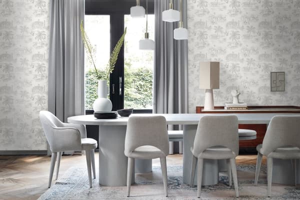 Origin Wallcoverings tapet djungeldjur glänsande vitt och silvergrå 0,53 x 10,05 m