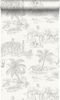Miniatyrbild 1 av 8: Origin Wallcoverings tapet djungeldjur glänsande vitt och silvergrå 0,53 x 10,05 m