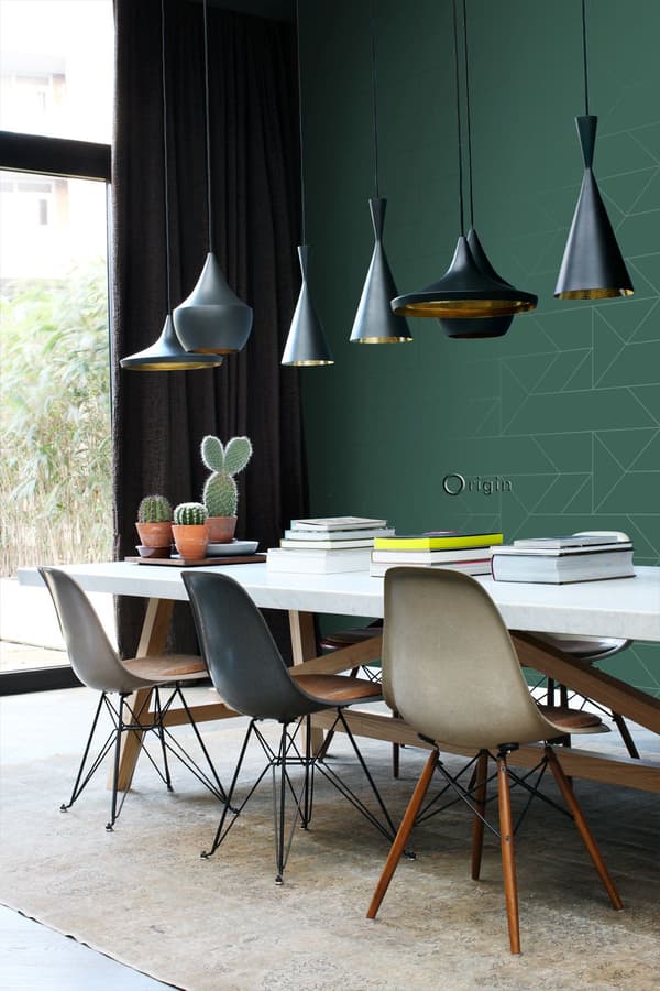 Origin Wallcoverings tapet grafiska linjer mörkgrönt 0,53 x 10,05 m