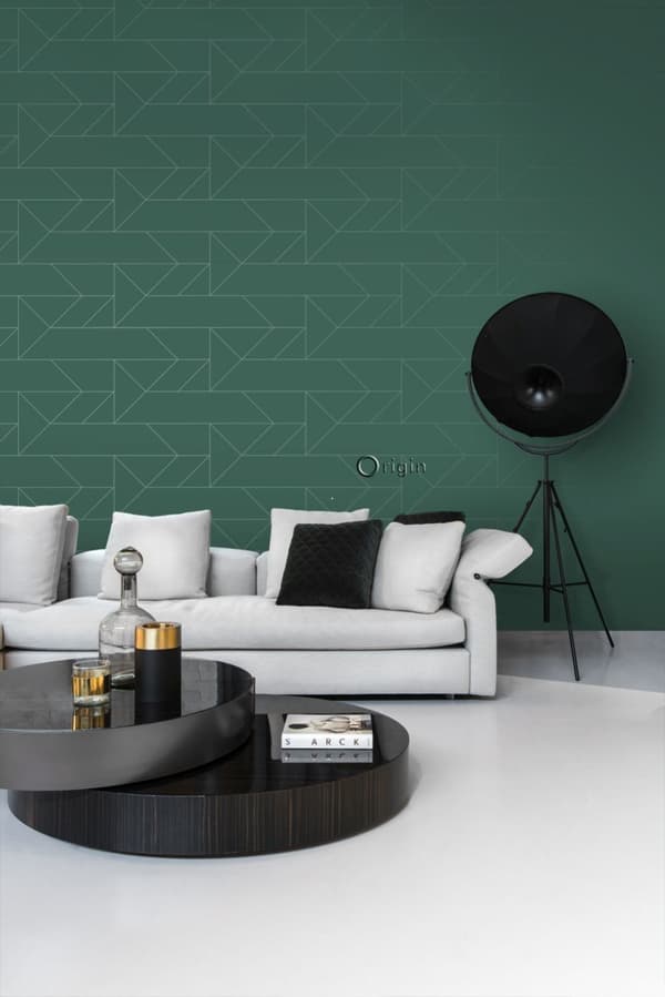 Origin Wallcoverings tapet grafiska linjer mörkgrönt 0,53 x 10,05 m