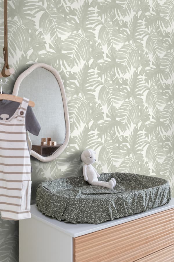 ESTAhome tapet tropiska blad ljusgrått - 138989 - 0,53 x 10,05 m