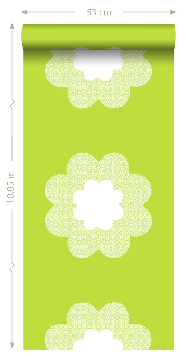 ESTAhome tapet spetsblommor limegrönt 53 cm x 10,05 m