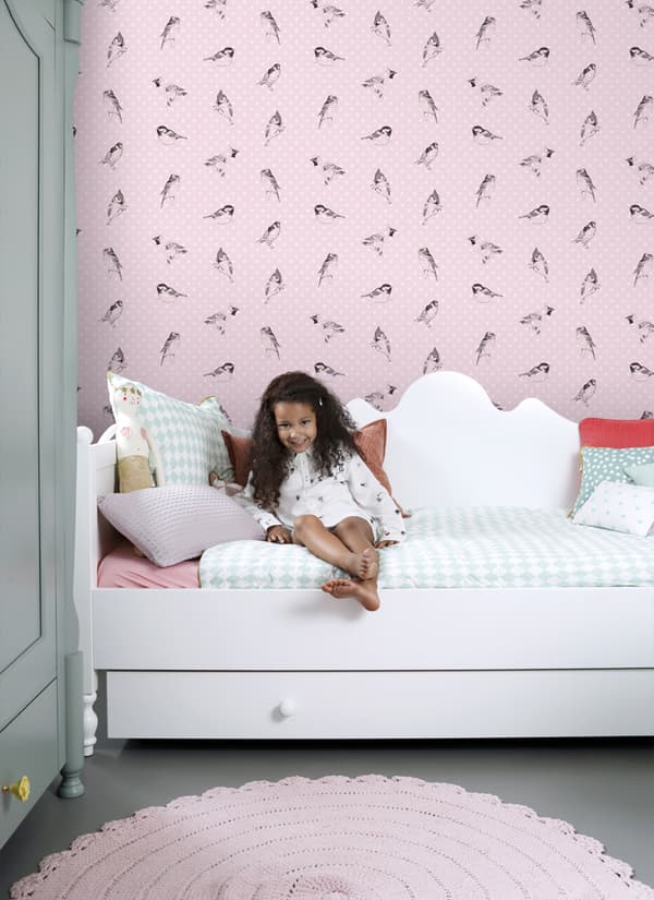 ESTAhome tapet fåglar milt rosa 53 cm x 10,05 m