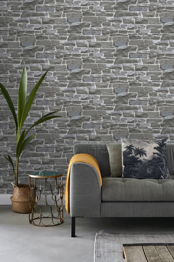 ESTAhome tapet tegelvägg mörkgrått 53 cm x 10,05 m