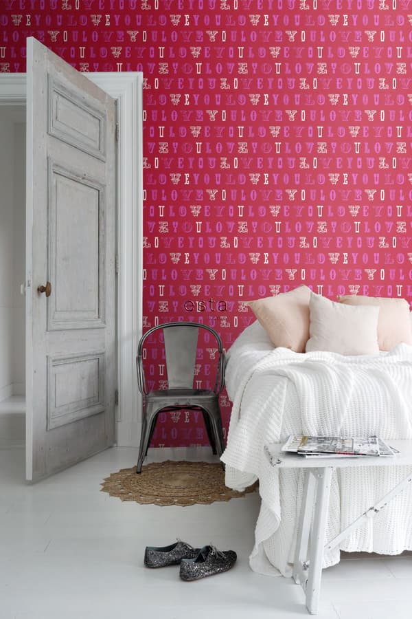 ESTAhome tapet love you - citater rødt og lyserødt 53 cm x 10,05 m