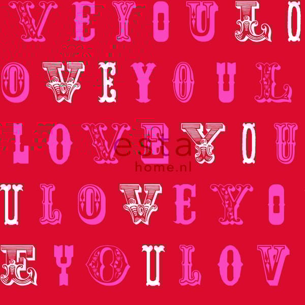 ESTAhome tapet love you - citater rødt og lyserødt 53 cm x 10,05 m