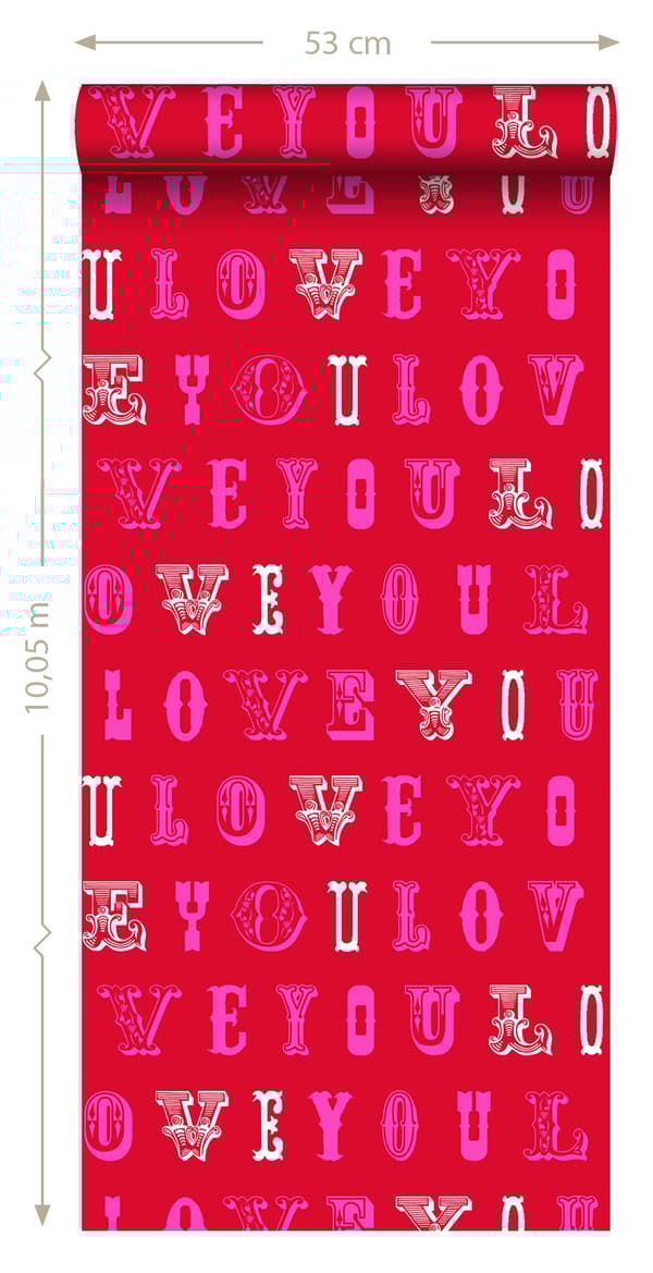 ESTAhome tapet love you - citater rødt og lyserødt 53 cm x 10,05 m