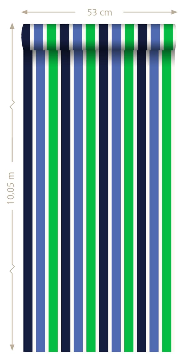 ESTAhome tapet ränder marinblått och grönt 53 cm x 10,05 m