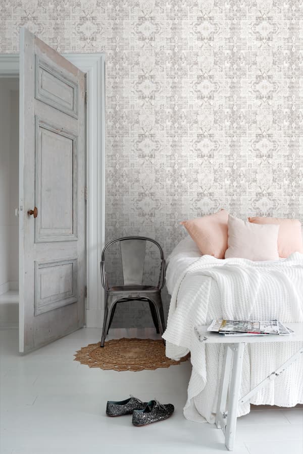 ESTAhome tapet orientalisk kelim lapptäcksmatta varm ljusgrått 53 cm x 10,05 m
