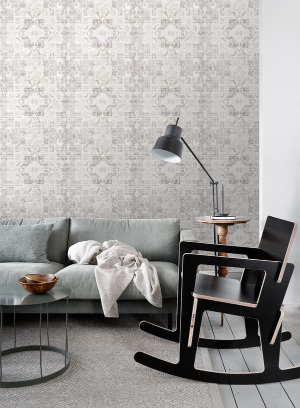 ESTAhome tapet orientalisk kelim lapptäcksmatta varm ljusgrått 53 cm x 10,05 m