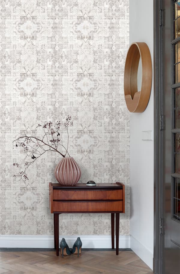 ESTAhome tapet orientalisk kelim lapptäcksmatta varm ljusgrått 53 cm x 10,05 m