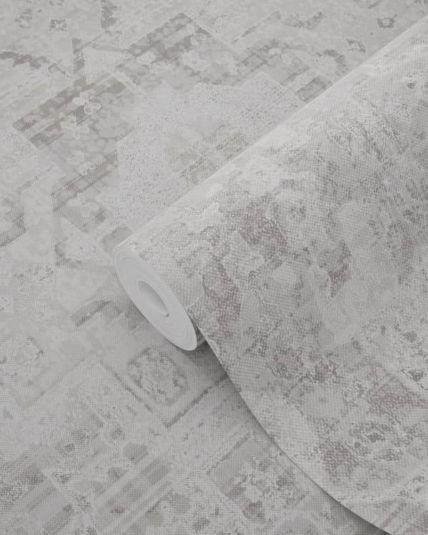 ESTAhome tapet orientalisk kelim lapptäcksmatta varm ljusgrått 53 cm x 10,05 m