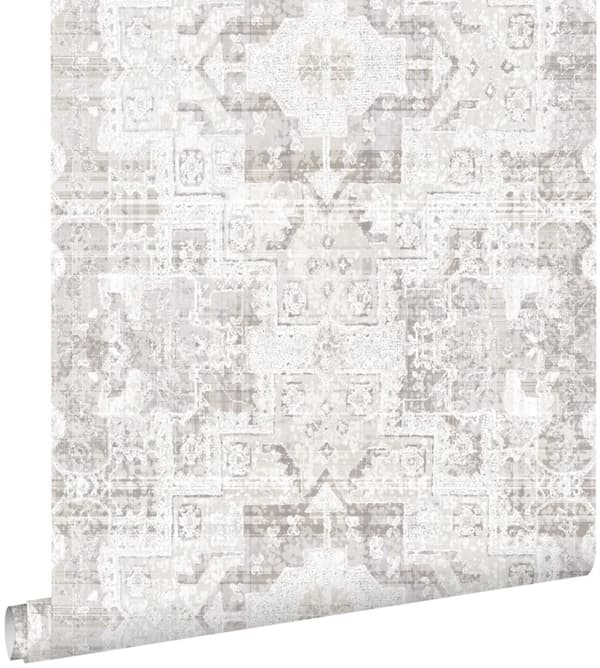 ESTAhome tapet orientalsk kelim kludetæppe varmt lysegråt 53 cm x 10,05 m