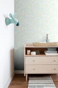 Miniatyrbillede 3 af 8: Origin Wallcoverings tapet trekanter mintgrønt, pastelgult, pastelblåt, varmt lysegråt og skinnende sølvgråt 53 cm x 10,05 m