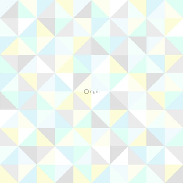 Origin Wallcoverings tapet trekanter mintgrønt, pastelgult, pastelblåt, varmt lysegråt og skinnende sølvgråt 53 cm x 10,05 m